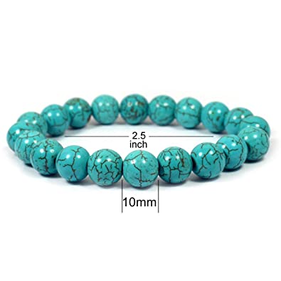 Crystu Blue Turquoise Crystal Stone Round Beads Bracelet-Reiki and Crystal Healing Stones for Men and Women